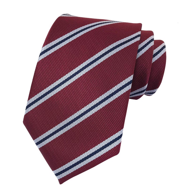 Elfeves Mens Stripe Burgundy Red White Business Tie Formal Necktie For Big Boy Youth Son 03 - Image 3